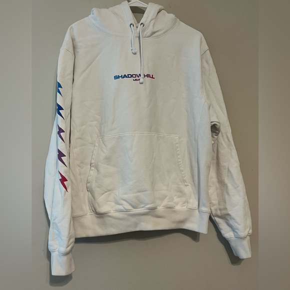 Shadow Hill USA White Hoodie with Gradient Lightening Bolt Sleeve Accents - Picture 1 of 9